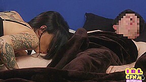 Mean horny CFNM amateur giving handjob