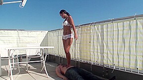Asian stomping slave on the terrace by Femdom Austria