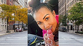 Public POV blowjob in a car by horny and busty Asian MILF slut