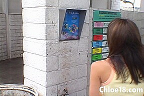Chloe masturbates in public at the carwash