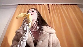 Spex brunette talking dirty while eating banana by Femdom Austria