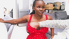 Amateur Ebony Babe Starts Shy Ends Up Deep Throating Big White Cock