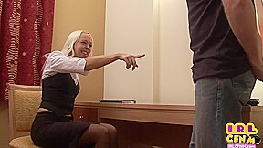 Euro blonde CFNM get pussylicking by old loser