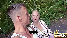 Horny blonde MILF pussydrilled in public