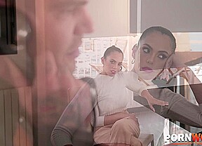 Dark Haired Housewife Katrina Moreno Kneels Down And Gives Hubby A Tit Job Before Sucking His Cock