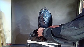 Lady M Bound And Gagged In Rainwear, White Rubberboots And Latexhood