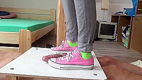 No mercy sneakers cockcrushing. Jump stomp trample full weight on cock ball