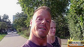 Pierced blonde babe cockriding in public