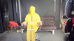 Sandra Being Tied And Gagged On A Hairdresserвґs Chair Wearing Sexy Yellow Shiny Nylon Rainwear Being Double Hooded (Video)