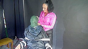 Sexy Ajyana Being Tied, Gagged, Hooded And Dominated By Stella Wearing Sexy Shiny Nylon Rainwear On A Hairdresserвґs Chair Part 2 Of 2 (Video)