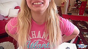 Slutty teen little taylor sucking on cock