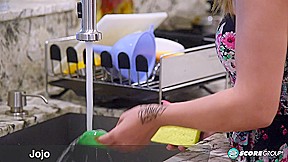 Wannabe pornstar Jojo, 18, tries a porno cock in the kitchen. – Jojo and Ivan Nukes – NaughtyMag