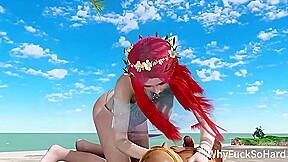 3D Red Head Asian Slut with Sexy Lingerie Sit on the Big Cock