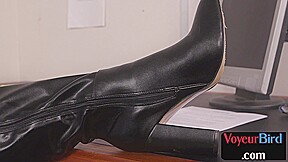 Sexy office voyeur teasing colleauge