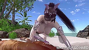 3D Sexy Cosplay Asian Model Cheating with Big Dick on the Beach