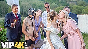 BRIDE4K. Sexy bride with natural tits is having a kinky sex with a groom dressed up as a hound