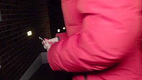 Horny Brunette In Sexy Stockings Swallows A Warm Load Outdoors