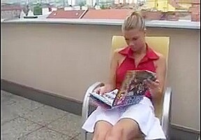 Two hot blonde girlfriends strip and trib