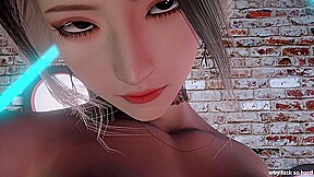 3D Blonde Asian Whore Sitting on the Big Dick