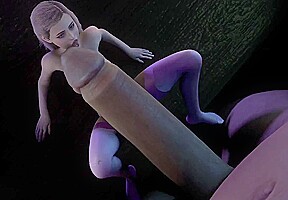 A blonde girl is trying her best to satisfy a giant’s dick : 3D Porn