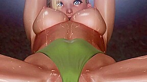 Cammy from street fighter on a yoga ball