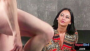 CFNM busty MILF teases her sub who jerks cock 4 her