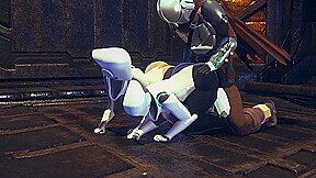 Din Djarin having fun with 2 Haydee robots: Starwars the Mandalorian & Haydee Crossover parody