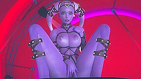 Purple Girl Is Fingering Herself on the Stage of a Space Strip Club – 3D Porn
