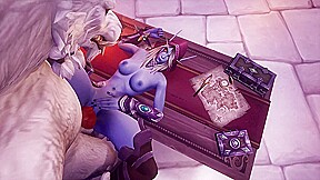 Werewolf fucks Night Elf on a table