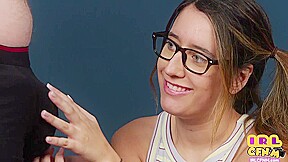 Amateur 21yo CFNM gal with glasses sucks n jerks cock 4 cum