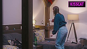 Busty Maid’s First Day: Naked Man, Cock Washing with Blowjob