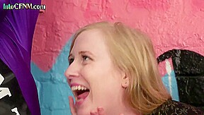 CFNM femdom babes jerk cock of spandex guy in group HJ