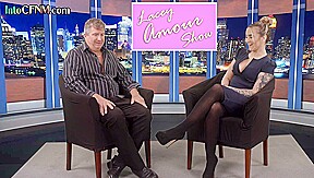 CFNM femdom TV host babe sucks and wanks guests cock