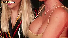 Lucky man jerked off by amateur CFNM group of babes