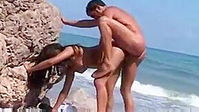 Interracial couple on the beach