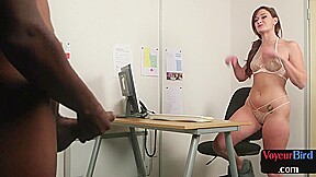 Bossy busty voyeur teases staff member