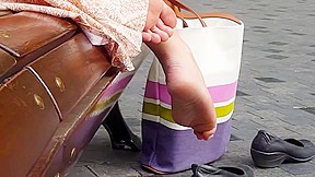 Candid Feet and Soles on Park Bench